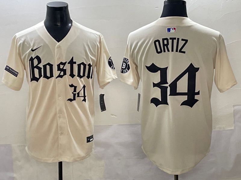 Men 2025 Boston Red Sox 34 Ortiz Cream Five generations Joint Name Nike MLB Jersey style 12